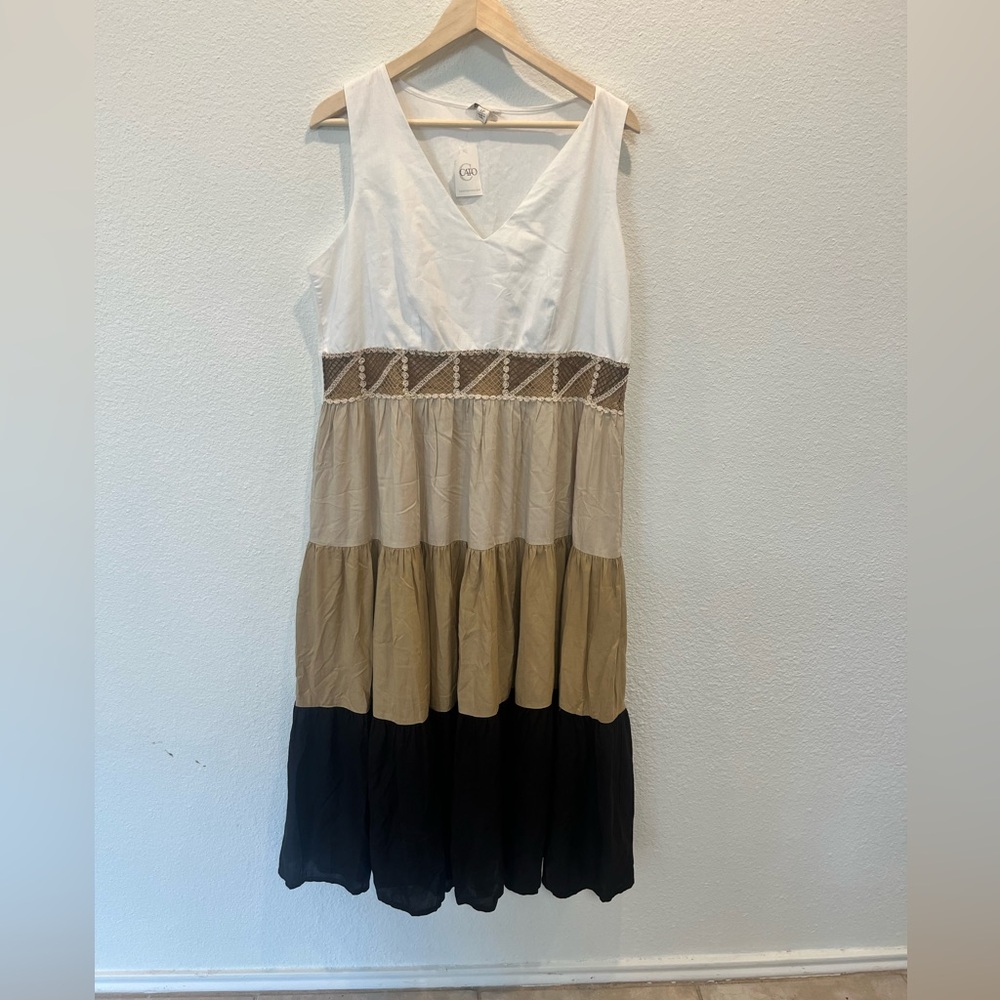 Cato White and Tan Colorblock Midi Dress 100% cotton